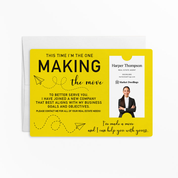 For Vertical Business Cards | Set of "This Time I'm the One Making the Move" Mailer | Envelopes Included | M20-M005 Mailer Market Dwellings LEMON