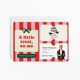 A Little Treat, On Me | Mailers with Envelopes Mailer Market Dwellings RED 10