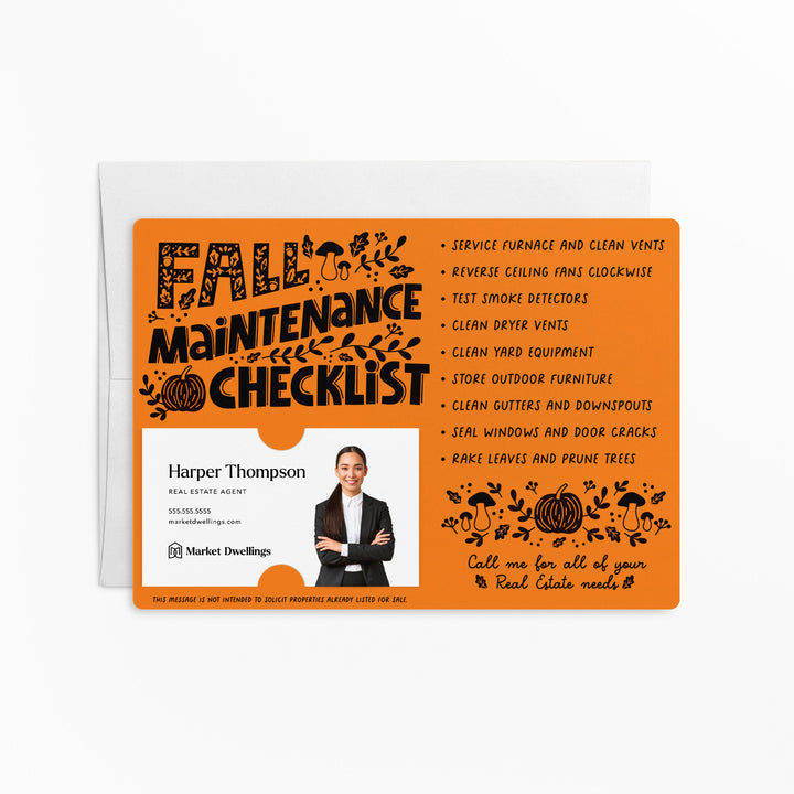 Set of Fall Maintenance Checklist Real Estate Mailers | Envelopes Included | M21-M004 Mailer Market Dwellings CARROT