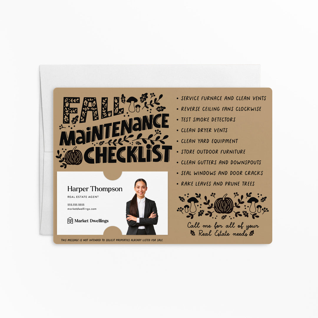 Set of Fall Maintenance Checklist Real Estate Mailers | Envelopes Included | M21-M004 Mailer Market Dwellings KRAFT