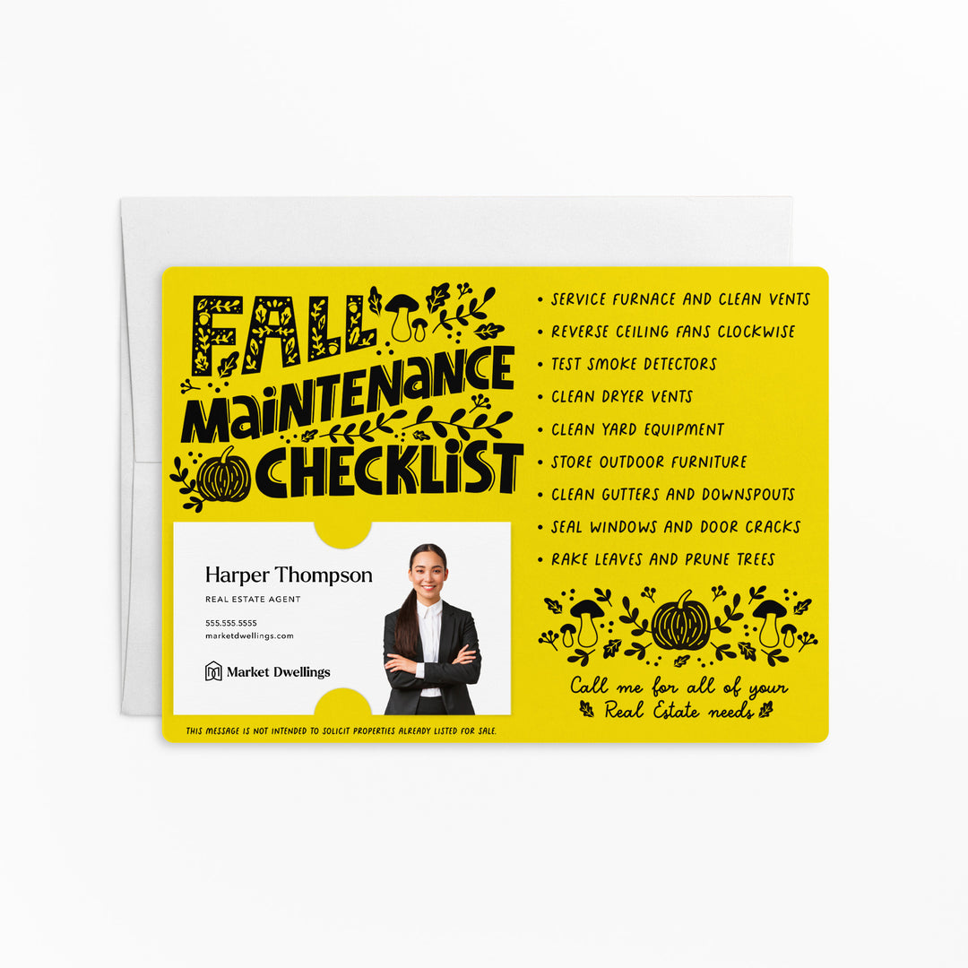 Set of Fall Maintenance Checklist Real Estate Mailers | Envelopes Included | M21-M004 Mailer Market Dwellings LEMON