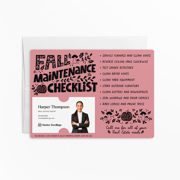 Set of Fall Maintenance Checklist Real Estate Mailers | Envelopes Included | M21-M004 Mailer Market Dwellings LIGHT PINK