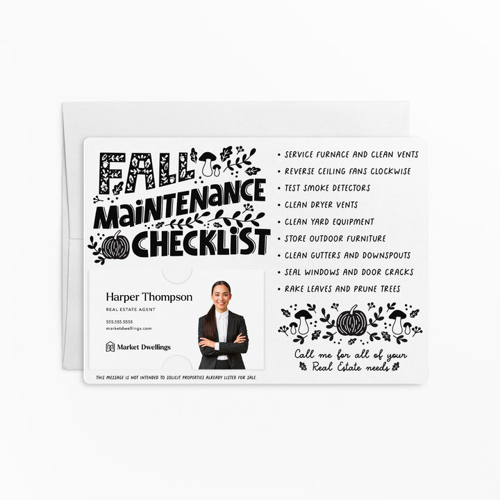 Set of Fall Maintenance Checklist Real Estate Mailers | Envelopes Included | M21-M004 Mailer Market Dwellings WHITE