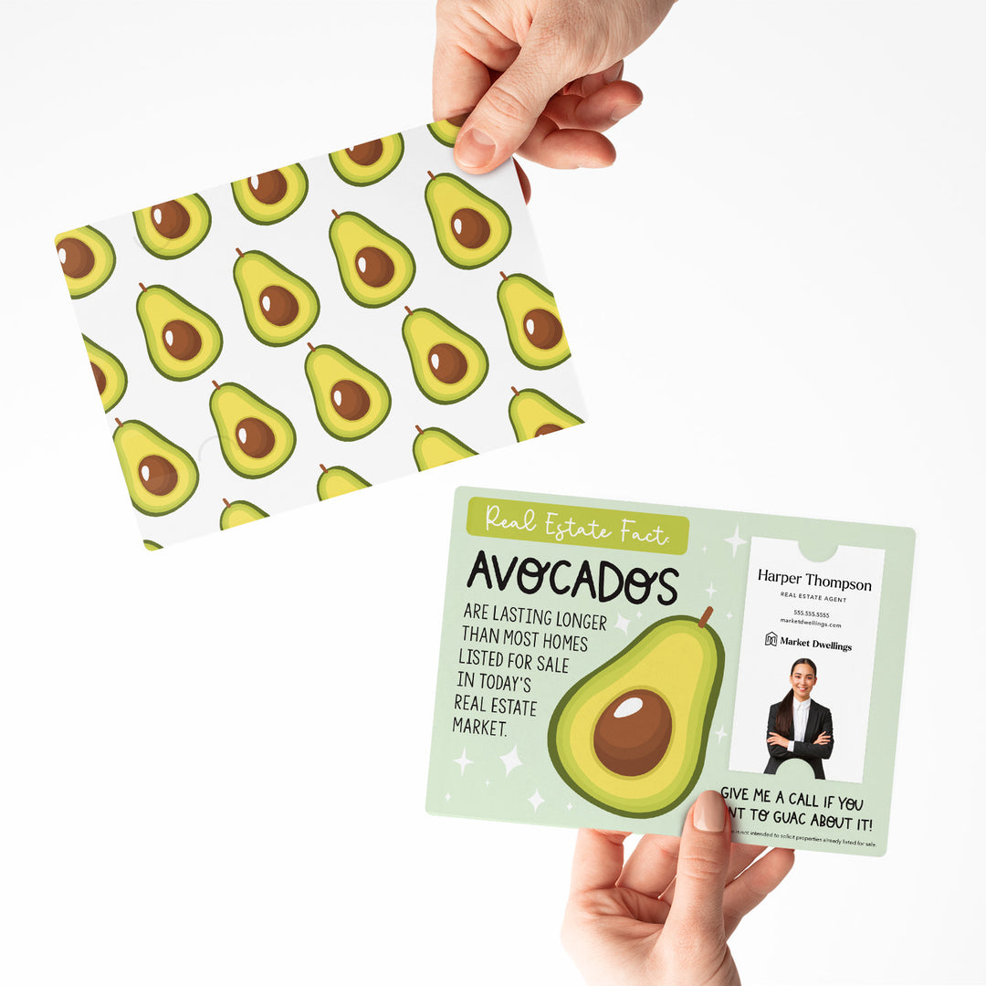 Vertical | Set of "Avocados Are Lasting Longer Than Most Homes Listed For Sale" Double Sided Mailers | Envelopes Included | M22-M005 Mailer Market Dwellings