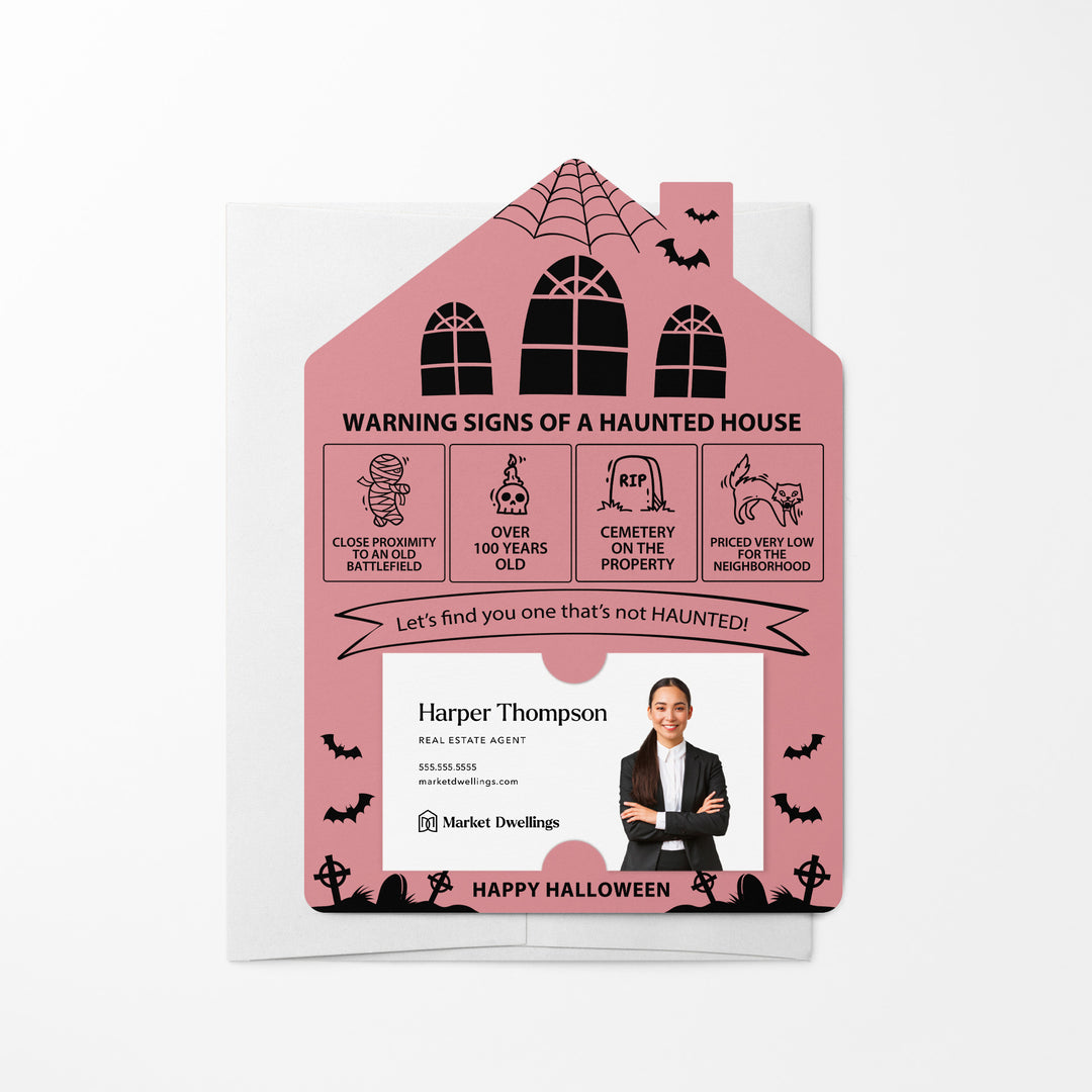 Set of Halloween "Warning Signs of a Haunted House" Mailer | Envelopes Included | M23-M001 Mailer Market Dwellings LIGHT PINK