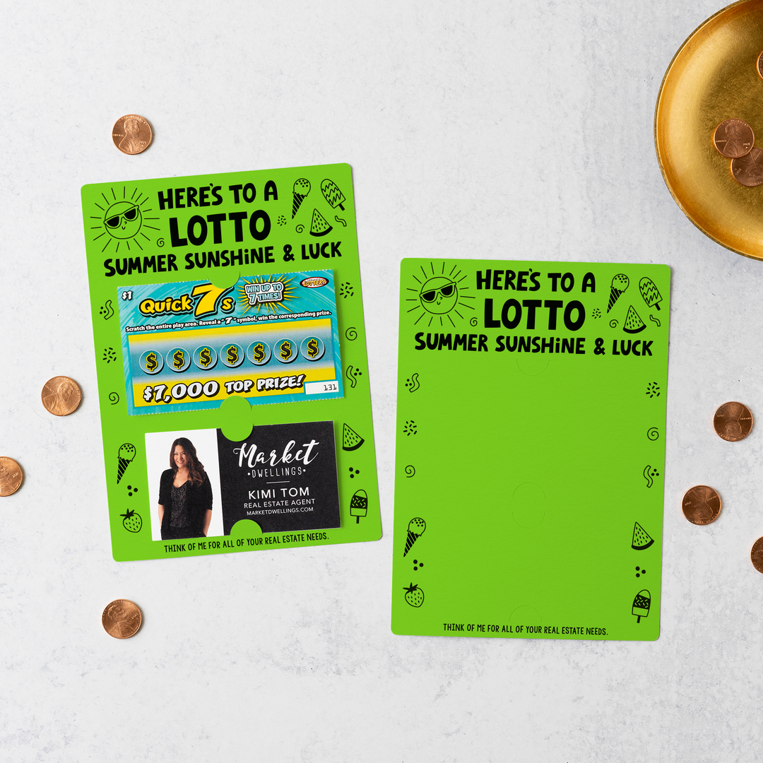 Set of Here's to a LOTTO Summer Sunshine and Luck Real Estate Lotto Mailers | Envelopes Included | M23-M002 Mailer Market Dwellings GREEN APPLE  