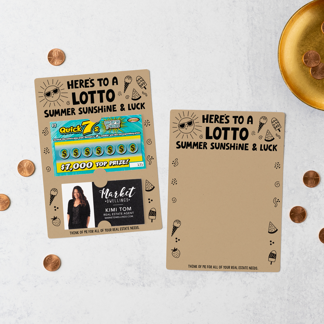 Set of Here's to a LOTTO Summer Sunshine and Luck Real Estate Lotto Mailers | Envelopes Included | M23-M002 Mailer Market Dwellings KRAFT  
