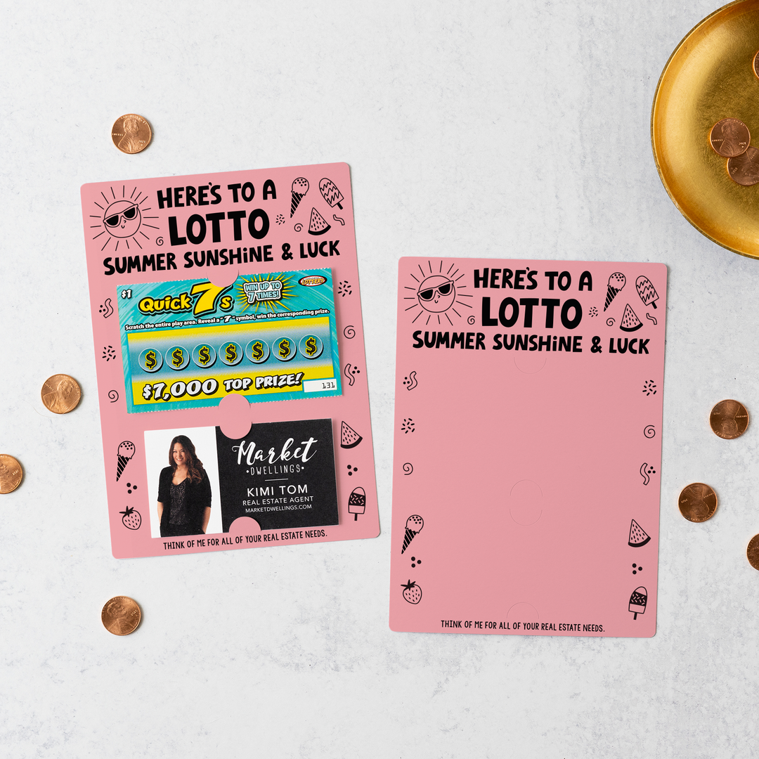 Set of Here's to a LOTTO Summer Sunshine and Luck Real Estate Lotto Mailers | Envelopes Included | M23-M002 Mailer Market Dwellings LIGHT PINK  