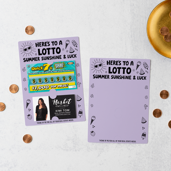 Set of Here's to a LOTTO Summer Sunshine and Luck Real Estate Lotto Mailers | Envelopes Included | M23-M002 Mailer Market Dwellings LIGHT PURPLE  