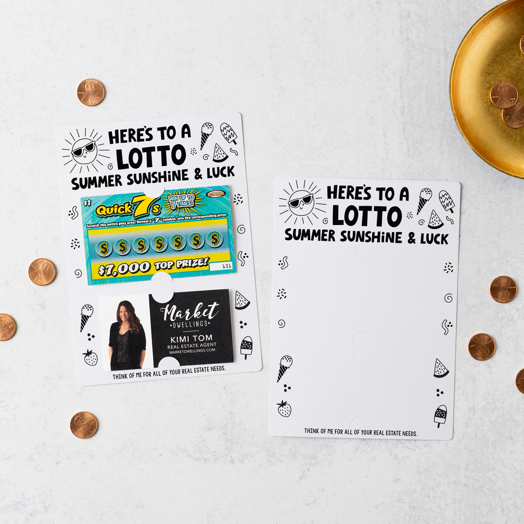 Set of Here's to a LOTTO Summer Sunshine and Luck Real Estate Lotto Mailers | Envelopes Included | M23-M002 Mailer Market Dwellings WHITE  