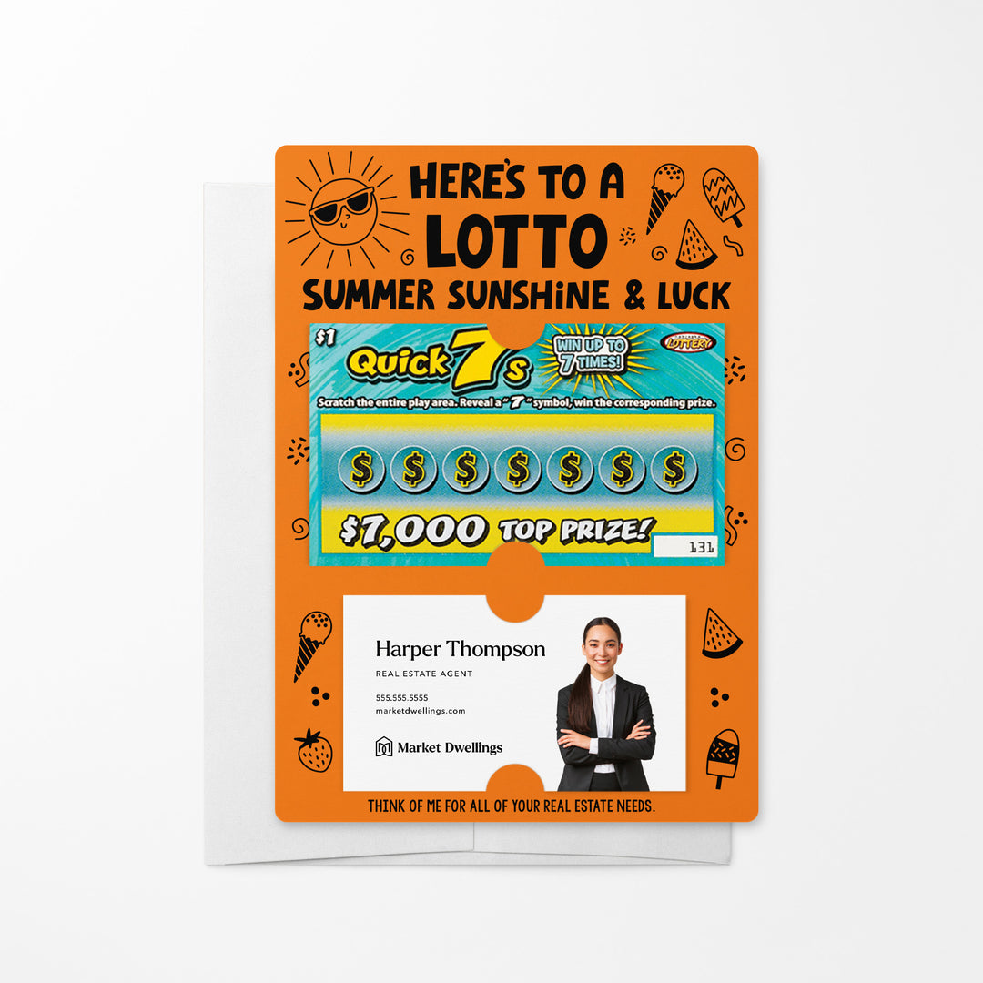 Set of Here's to a LOTTO Summer Sunshine and Luck Real Estate Lotto Mailers | Envelopes Included Mailer Market Dwellings CARROT