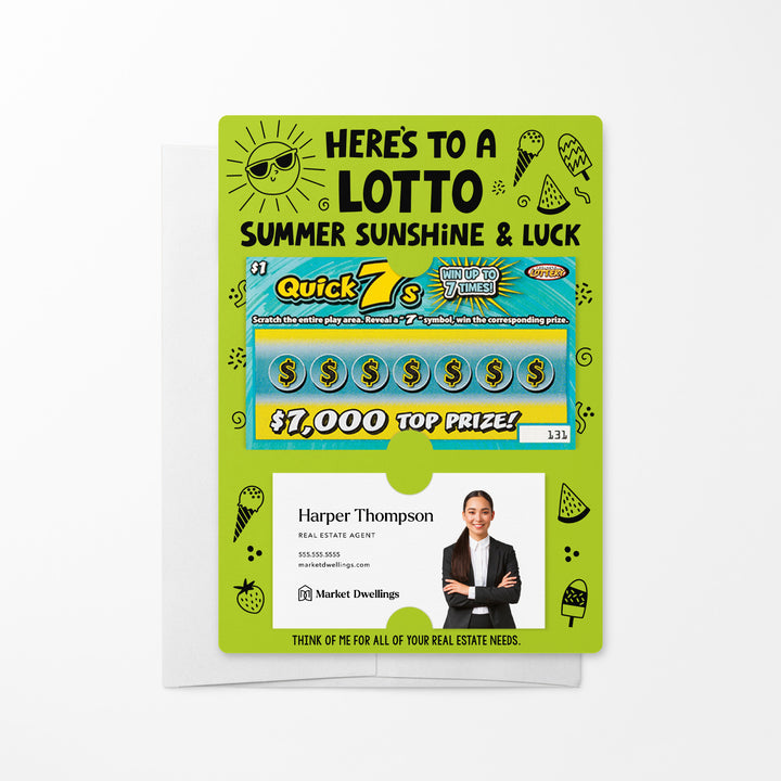 Set of Here's to a LOTTO Summer Sunshine and Luck Real Estate Lotto Mailers | Envelopes Included Mailer Market Dwellings GREEN APPLE