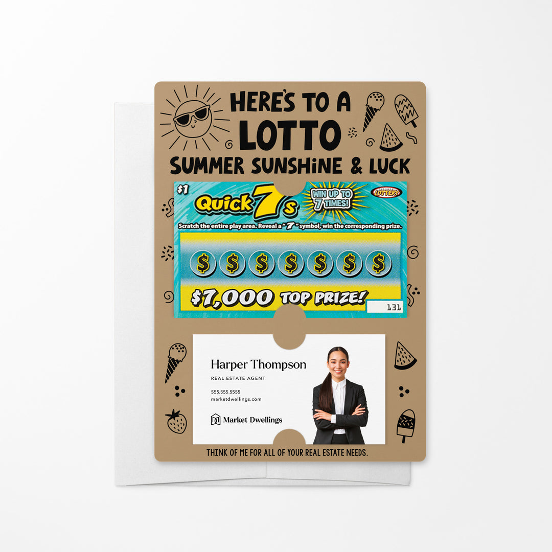 Set of Here's to a LOTTO Summer Sunshine and Luck Real Estate Lotto Mailers | Envelopes Included Mailer Market Dwellings KRAFT