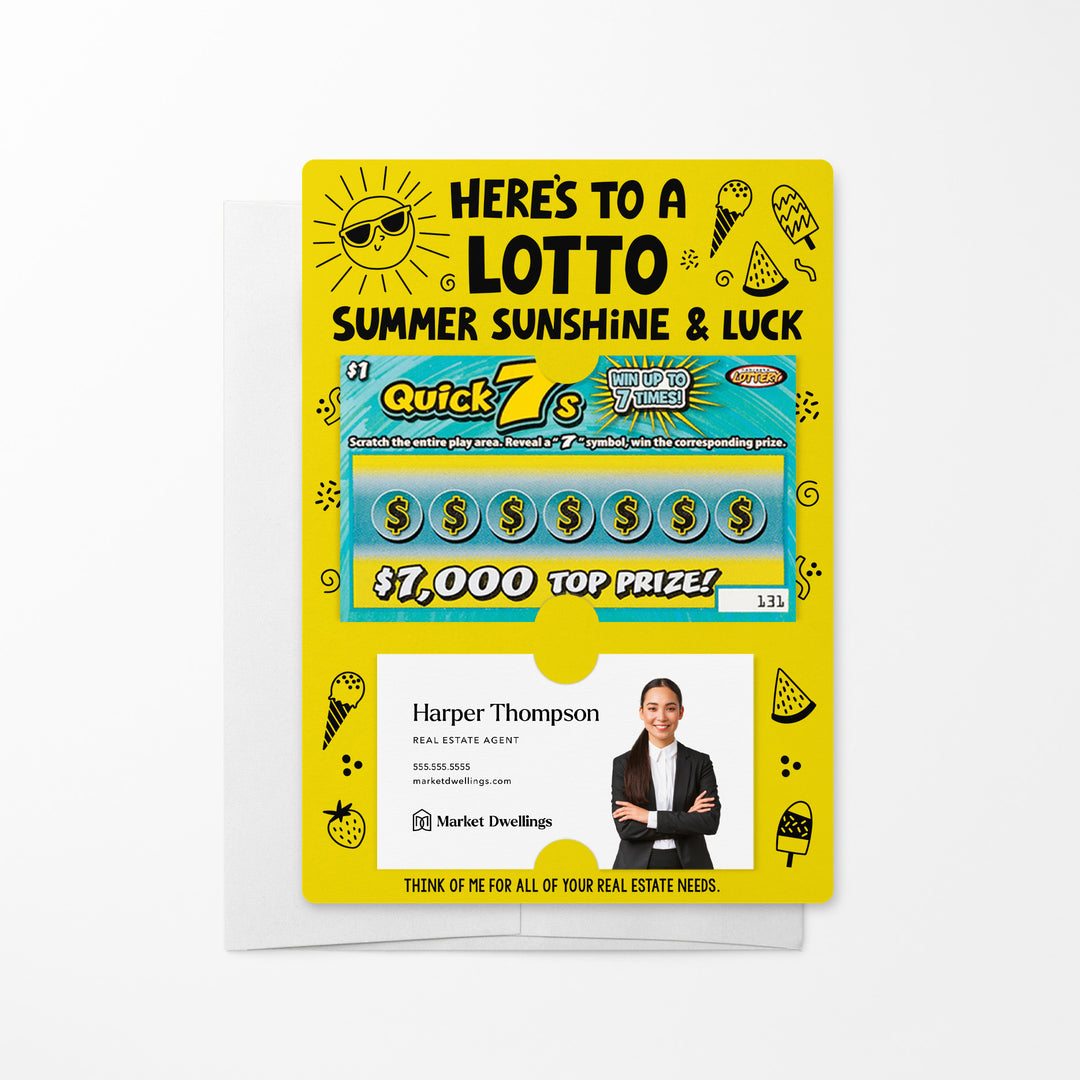 Set of Here's to a LOTTO Summer Sunshine and Luck Real Estate Lotto Mailers | Envelopes Included Mailer Market Dwellings LEMON