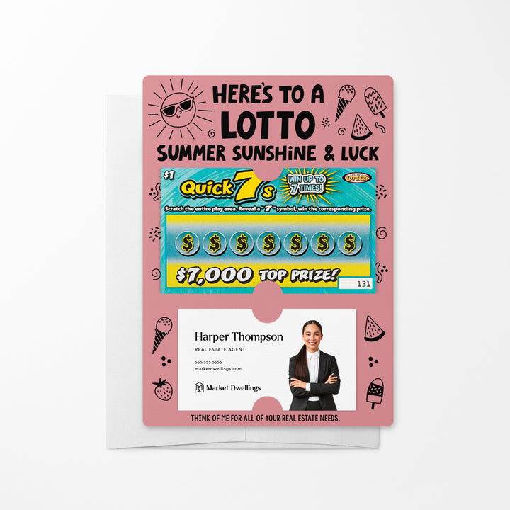 Set of Here's to a LOTTO Summer Sunshine and Luck Real Estate Lotto Mailers | Envelopes Included Mailer Market Dwellings LIGHT PINK