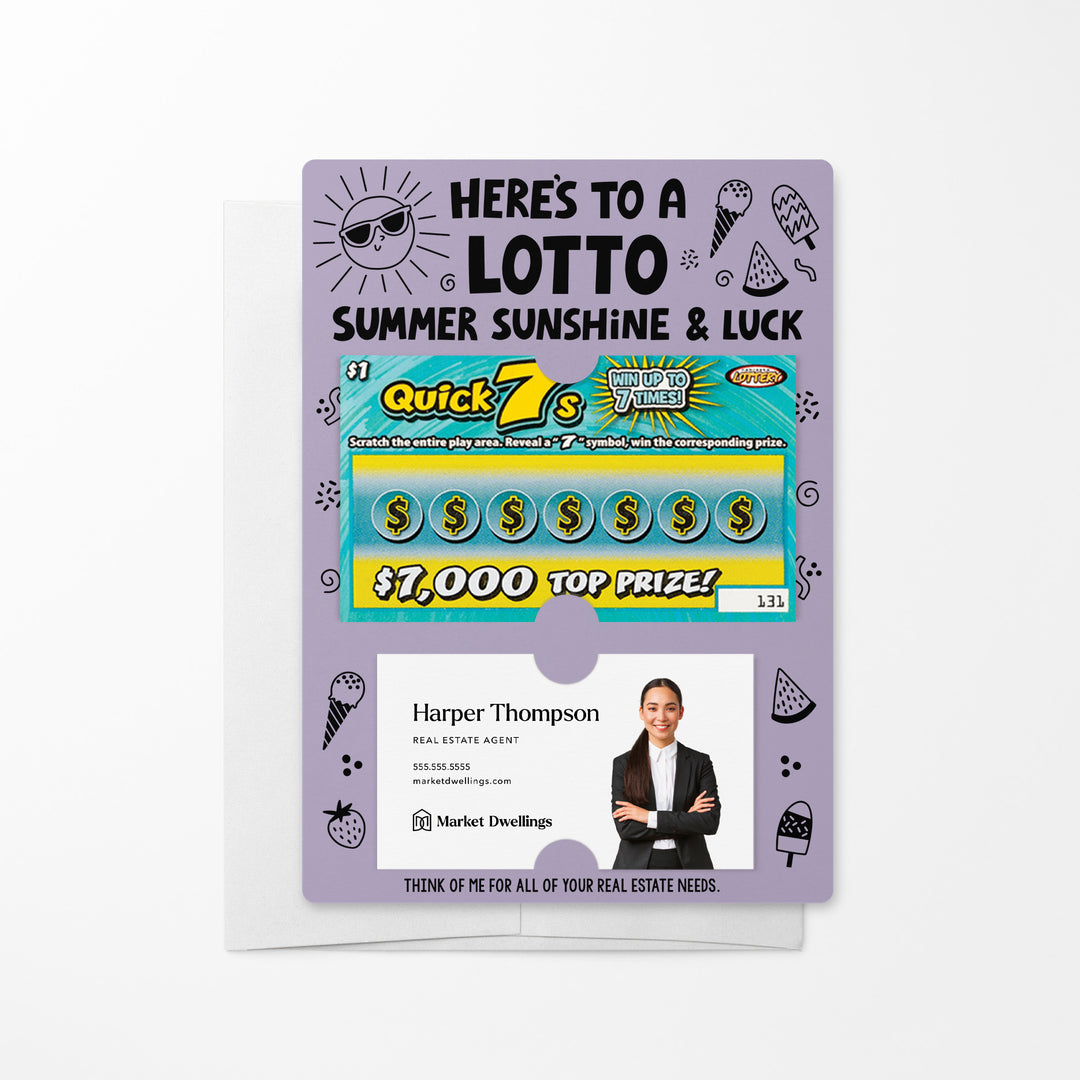 Set of Here's to a LOTTO Summer Sunshine and Luck Real Estate Lotto Mailers | Envelopes Included Mailer Market Dwellings LIGHT PURPLE