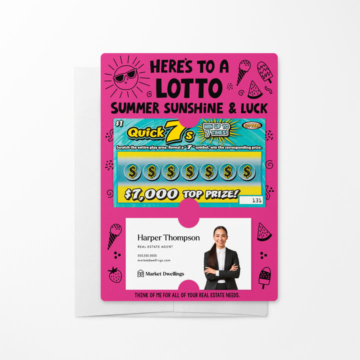 Set of Here's to a LOTTO Summer Sunshine and Luck Real Estate Lotto Mailers | Envelopes Included Mailer Market Dwellings RAZZLE BERRY