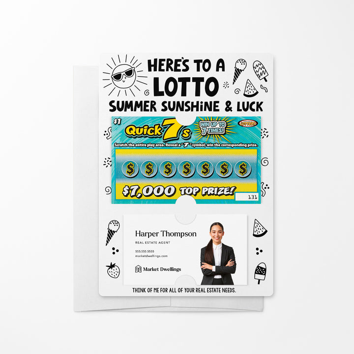 Set of Here's to a LOTTO Summer Sunshine and Luck Real Estate Lotto Mailers | Envelopes Included Mailer Market Dwellings WHITE