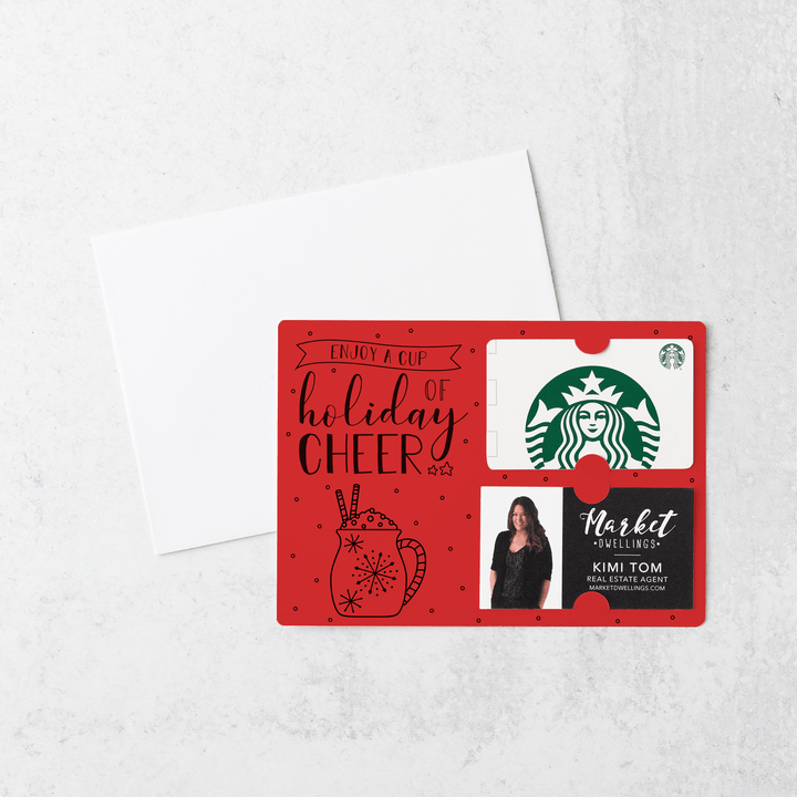 Set of Enjoy a Cup of Holiday Cheer Gift Card & Business Card Holder Mailers | Envelopes Included | M23-M008 Mailer Market Dwellings SCARLET  