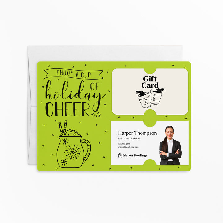 Set of Enjoy a Cup of Holiday Cheer Gift Card & Business Card Holder Mailers | Envelopes Included | M23-M008 Mailer Market Dwellings GREEN APPLE