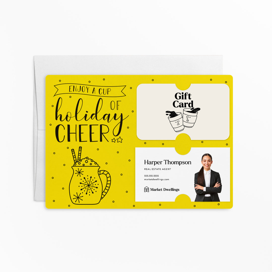 Set of Enjoy a Cup of Holiday Cheer Gift Card & Business Card Holder Mailers | Envelopes Included | M23-M008 Mailer Market Dwellings LEMON