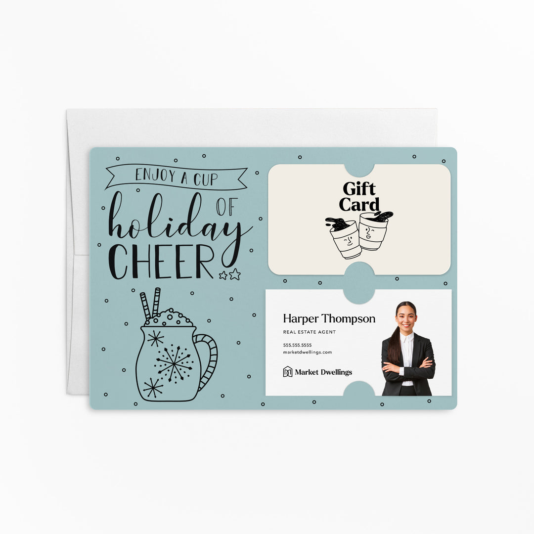 Set of Enjoy a Cup of Holiday Cheer Gift Card & Business Card Holder Mailers | Envelopes Included | M23-M008 Mailer Market Dwellings LIGHT BLUE