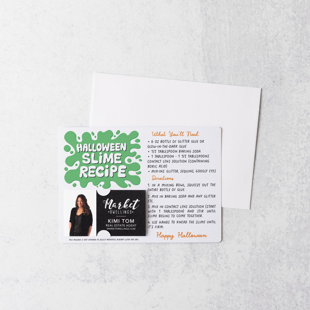 Halloween Slime Recipe Cards | Halloween Real Estate Agent | Envelopes Included | M24-M004 Mailer Market Dwellings   