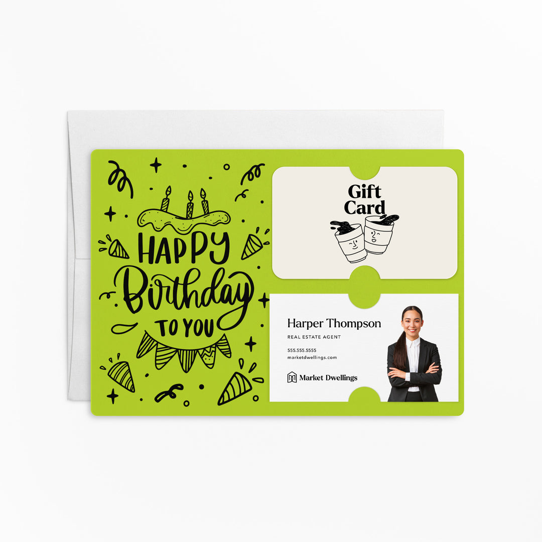 Set of "Happy Birthday" Gift Card & Business Card Holder | Envelopes Included | M24-M008 Mailer Market Dwellings GREEN APPLE