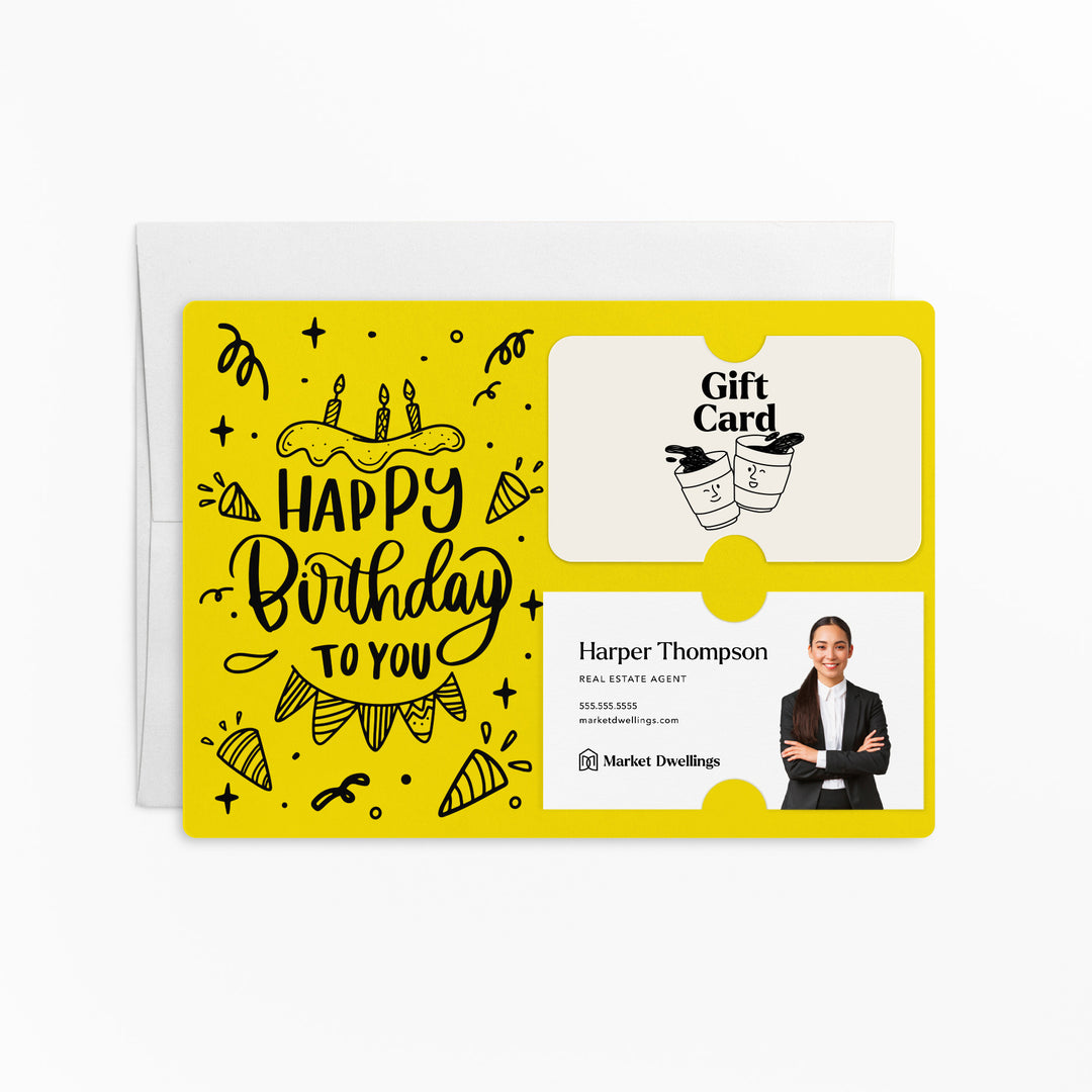 Set of "Happy Birthday" Gift Card & Business Card Holder | Envelopes Included | M24-M008 Mailer Market Dwellings LEMON