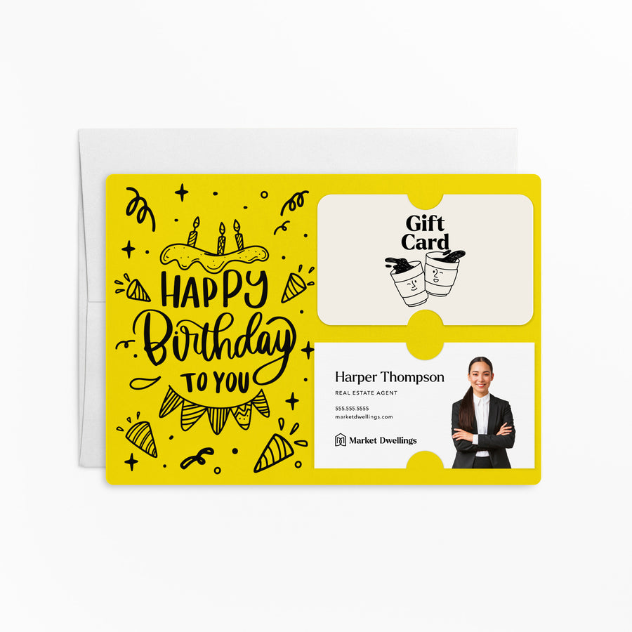 Set of "Happy Birthday" Gift Card & Business Card Holder | Envelopes Included | M24-M008 Mailer Market Dwellings LEMON