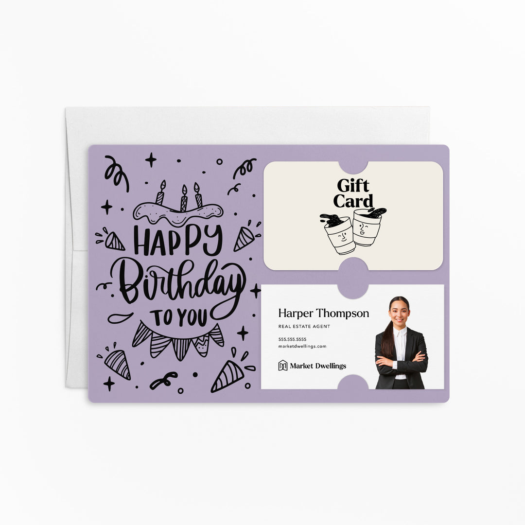 Set of "Happy Birthday" Gift Card & Business Card Holder | Envelopes Included | M24-M008 Mailer Market Dwellings LIGHT PURPLE