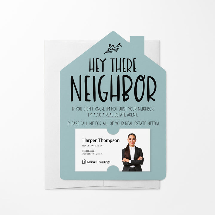 Set of Hey There Neighbor Real Estate Mailers | Envelopes Included | M25-M001 Mailer Market Dwellings LIGHT BLUE