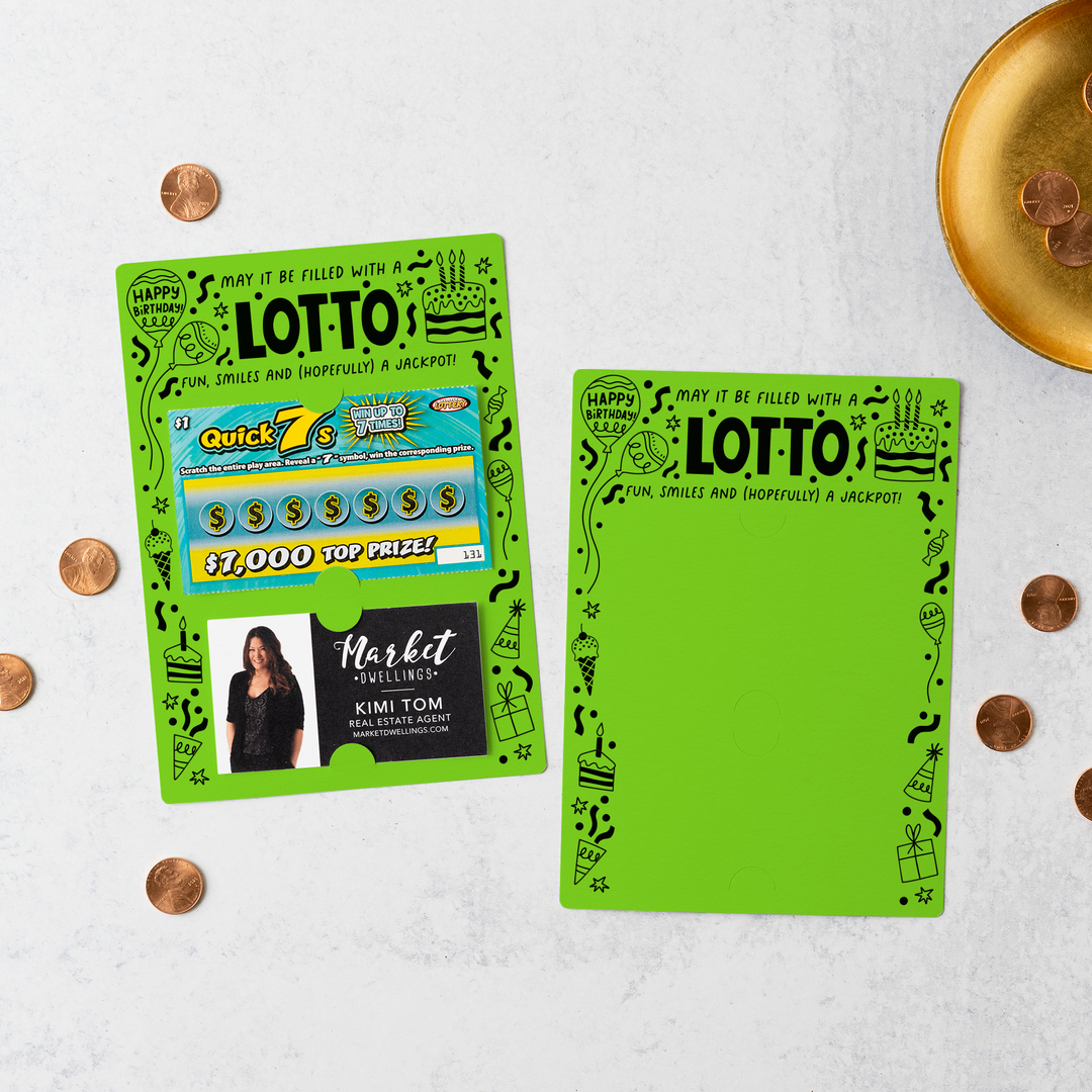 Set of Happy Birthday Scratch-off Lotto Mailers | Envelopes Included | M25-M002 Mailer Market Dwellings GREEN APPLE  