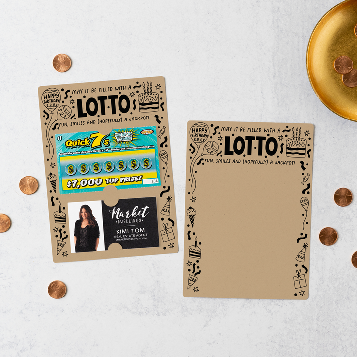 Set of Happy Birthday Scratch-off Lotto Mailers | Envelopes Included | M25-M002 Mailer Market Dwellings KRAFT  