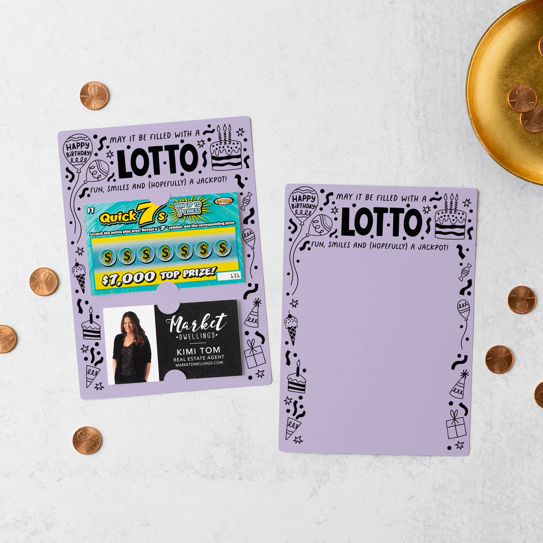 Set of Happy Birthday Scratch-off Lotto Mailers | Envelopes Included | M25-M002 Mailer Market Dwellings LIGHT PURPLE  