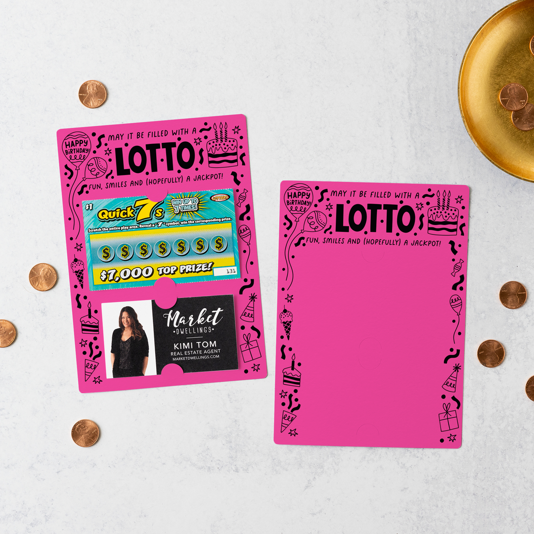 Set of Happy Birthday Scratch-off Lotto Mailers | Envelopes Included | M25-M002 Mailer Market Dwellings RAZZLE BERRY  