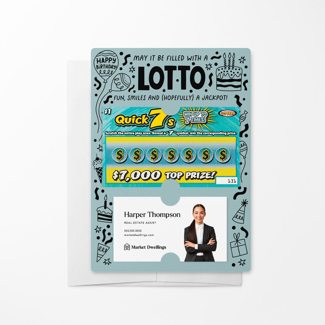 Set of Happy Birthday Scratch-off Lotto Mailers | Envelopes Included Mailer Market Dwellings LIGHT BLUE