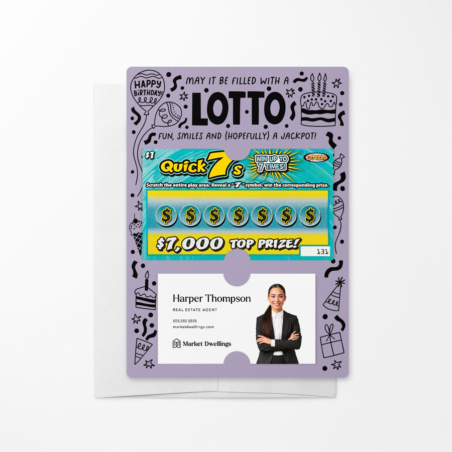 Set of Happy Birthday Scratch-off Lotto Mailers | Envelopes Included Mailer Market Dwellings LIGHT PURPLE