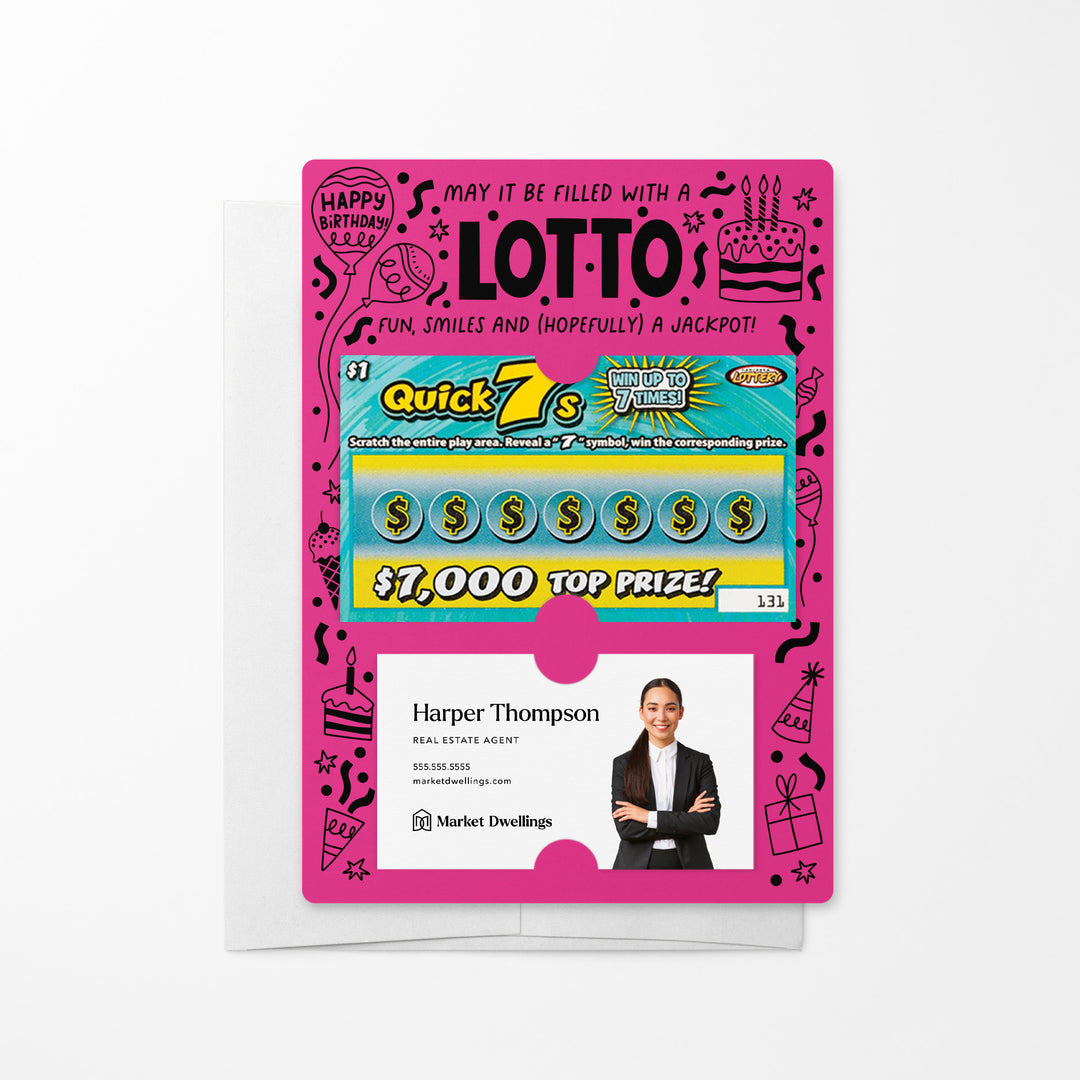 Set of Happy Birthday Scratch-off Lotto Mailers | Envelopes Included Mailer Market Dwellings RAZZLE BERRY