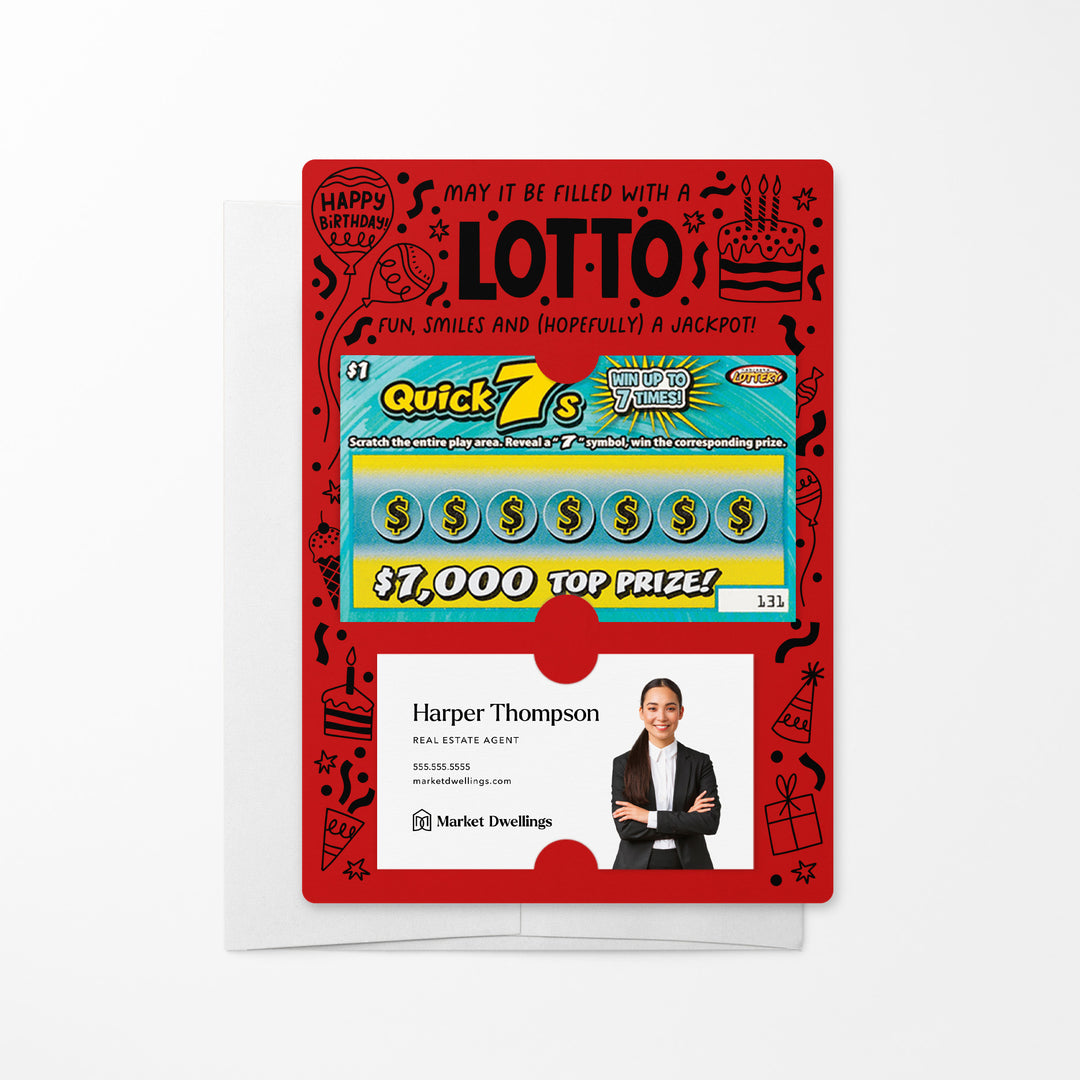 Set of Happy Birthday Scratch-off Lotto Mailers | Envelopes Included Mailer Market Dwellings SCARLET