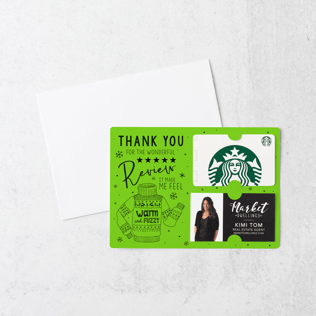 Set of Thank You for the Wonderful Review It Make Me Feel Warm and Fuzzy Gift Card & Business Card Holder Mailer | Envelopes Included | M25-M008 Mailer Market Dwellings GREEN APPLE  