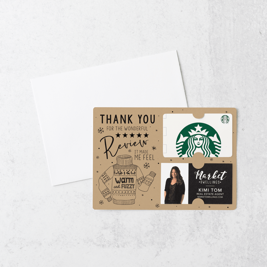 Set of Thank You for the Wonderful Review It Make Me Feel Warm and Fuzzy Gift Card & Business Card Holder Mailer | Envelopes Included | M25-M008 - Market Dwellings