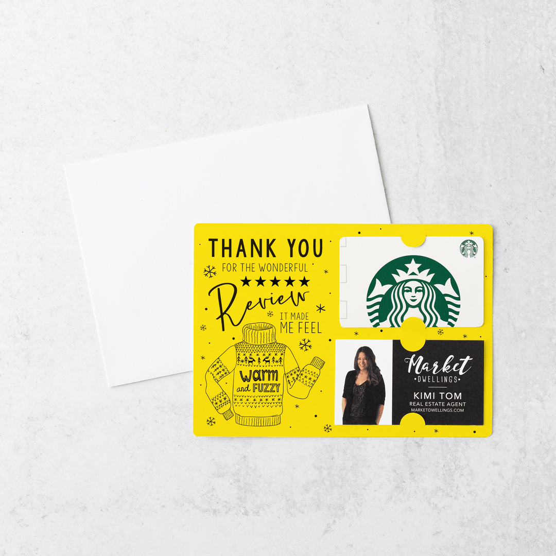 Set of Thank You for the Wonderful Review It Make Me Feel Warm and Fuzzy Gift Card & Business Card Holder Mailer | Envelopes Included | M25-M008 Mailer Market Dwellings LEMON  