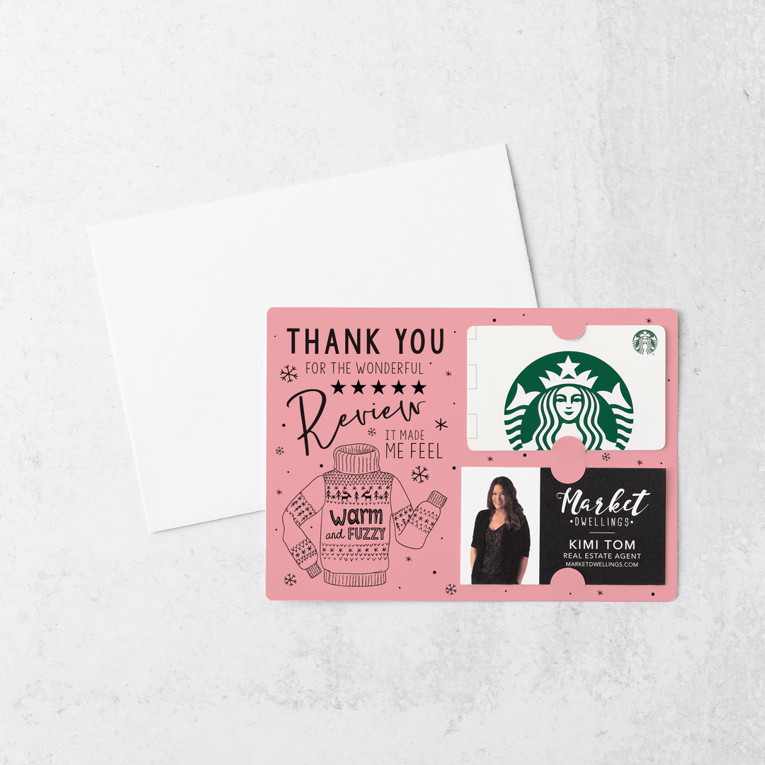 Set of Thank You for the Wonderful Review It Make Me Feel Warm and Fuzzy Gift Card & Business Card Holder Mailer | Envelopes Included | M25-M008 Mailer Market Dwellings LIGHT PINK  