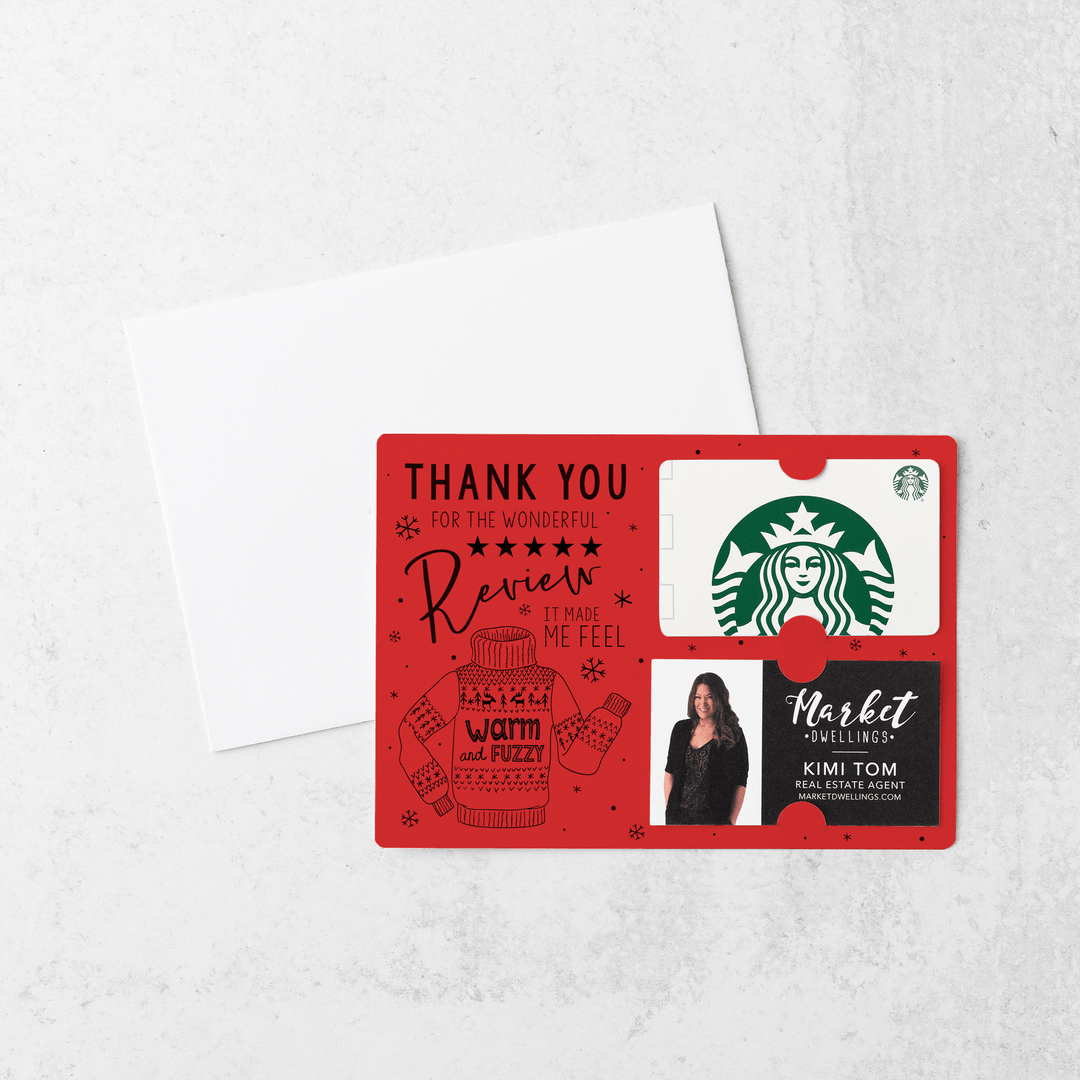 Set of Thank You for the Wonderful Review It Make Me Feel Warm and Fuzzy Gift Card & Business Card Holder Mailer | Envelopes Included | M25-M008 Mailer Market Dwellings SCARLET  