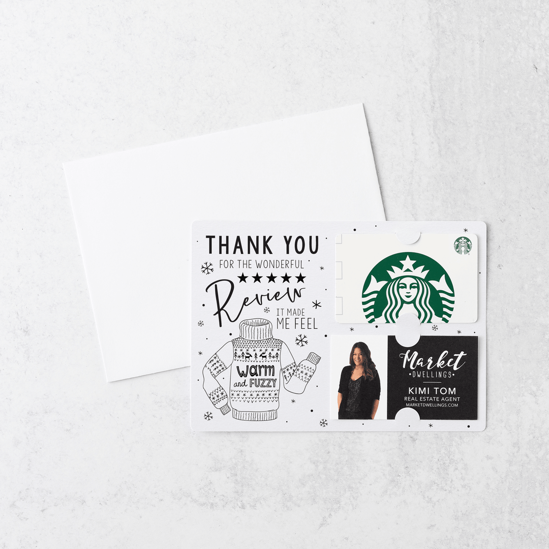 Set of Thank You for the Wonderful Review It Make Me Feel Warm and Fuzzy Gift Card & Business Card Holder Mailer | Envelopes Included | M25-M008 Mailer Market Dwellings WHITE  