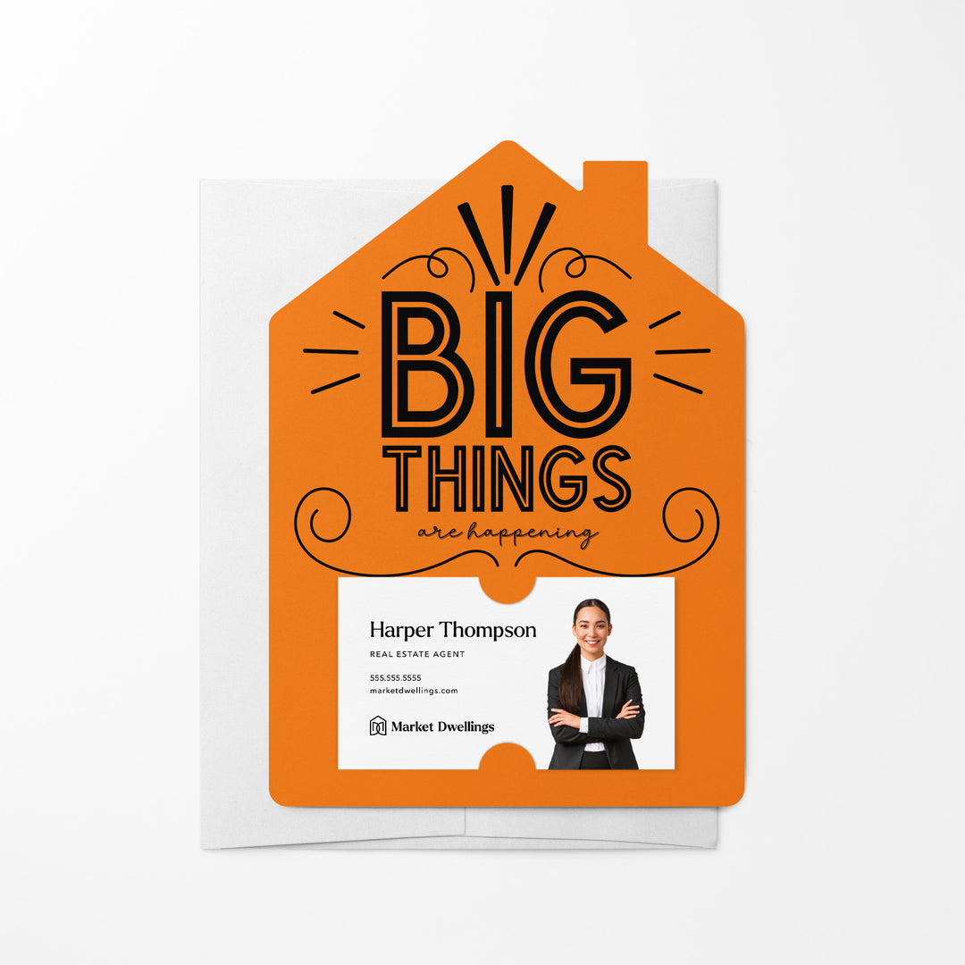 Set of Big Things Are Happening New Real Estate Agent Introduction Mailers | Envelopes Included | M26-M001 Mailer Market Dwellings CARROT