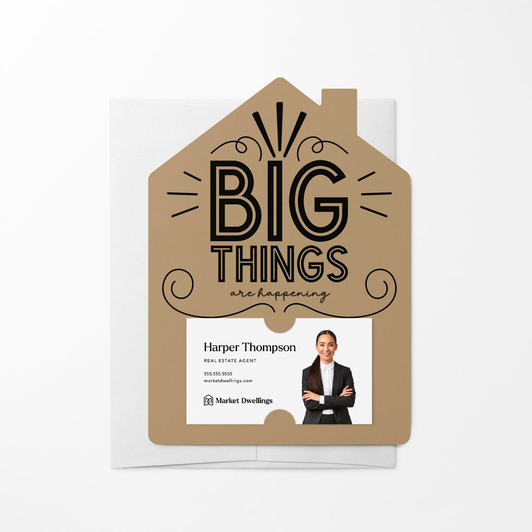 Set of Big Things Are Happening New Real Estate Agent Introduction Mailers | Envelopes Included | M26-M001 Mailer Market Dwellings KRAFT