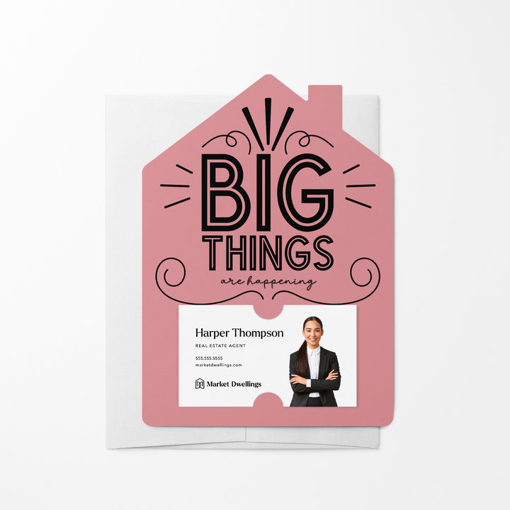 Set of Big Things Are Happening New Real Estate Agent Introduction Mailers | Envelopes Included | M26-M001 Mailer Market Dwellings LIGHT PINK