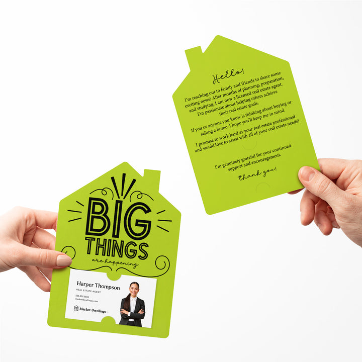 Set of Big Things Are Happening New Real Estate Agent Introduction Mailers | Envelopes Included | M26-M001 Mailer Market Dwellings